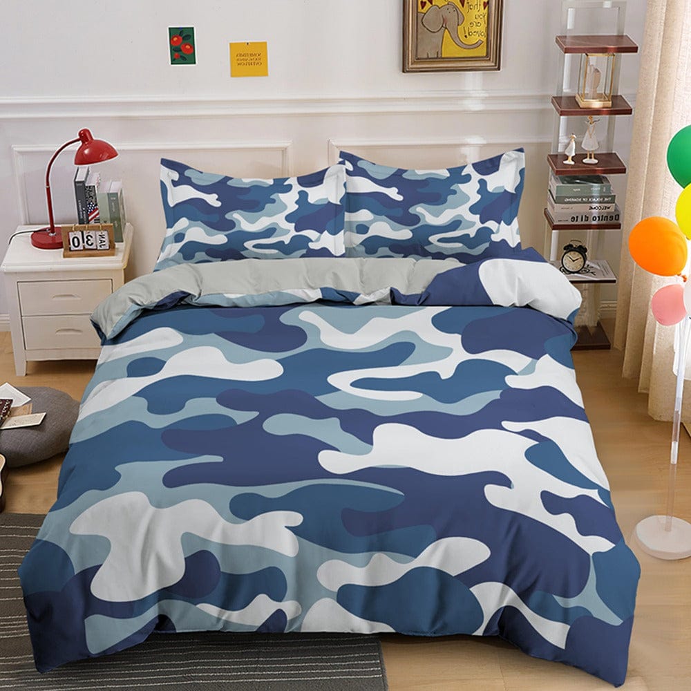 Blå Militær Camouflage Dynebetræk