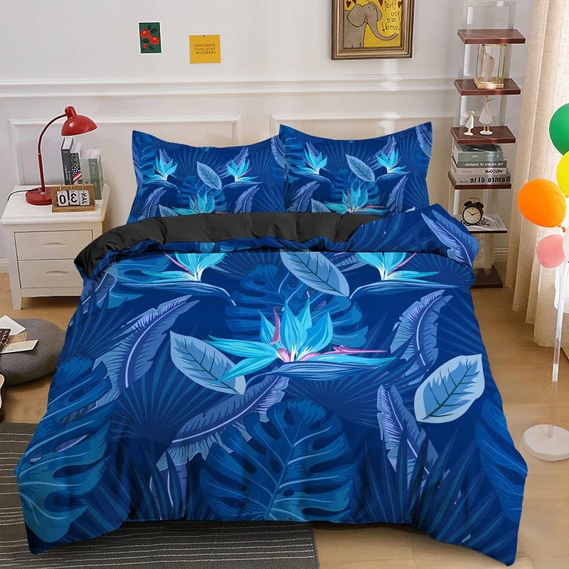 Dynebetræk Med Blåt Bladtryk