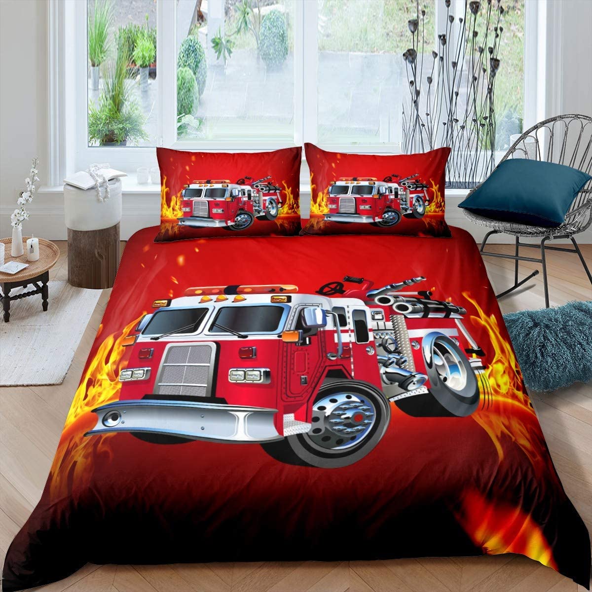 Rød Firefighter Dynebetræk 1 Személy